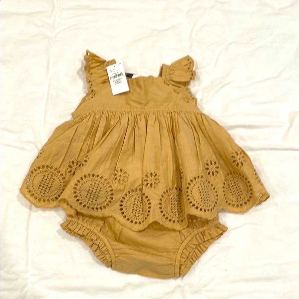 Adorable Tan Baby Dress with Bloomers